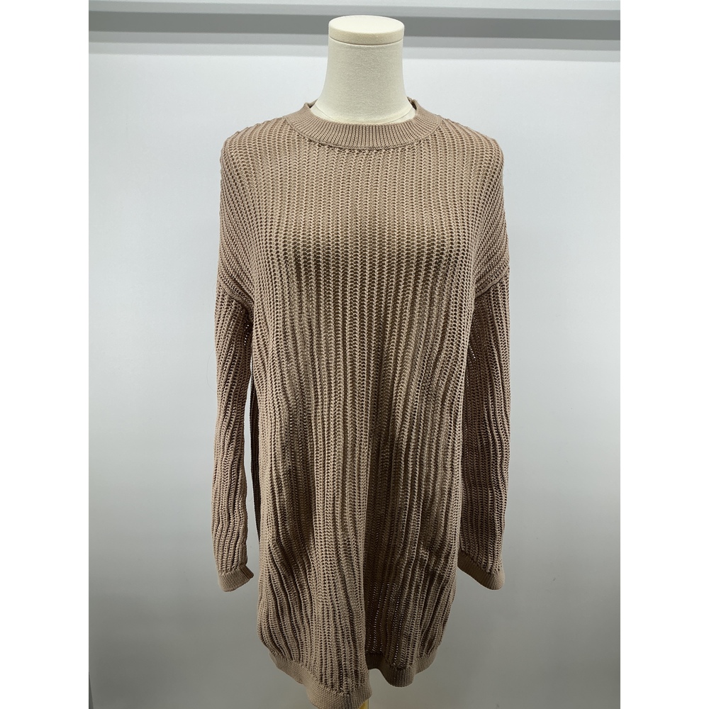 100% Organic Cotton Open-Knit Long Sleeve Cover-Up Mini Dress